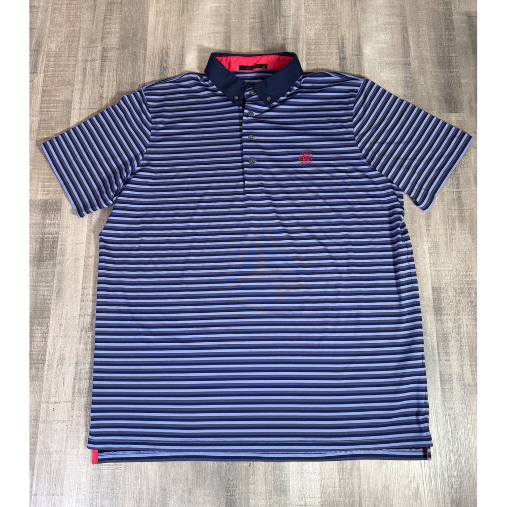 Greyson Mens XL Striped Performance Golf Polo Shirt Purple Blue Short Sleeve